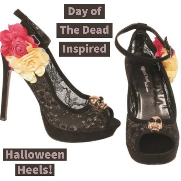 Rare Highest Heel Skull and Flower Heels Halloween - Picture 1 of 9